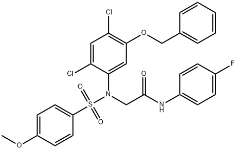 2-(5-(BENZYLOXY)-2,4-DICHLORO[(4-METHOXYPHENYL)SULFONYL]ANILINO)-N-(4-FLUOROPHENYL)ACETAMIDE Struktur