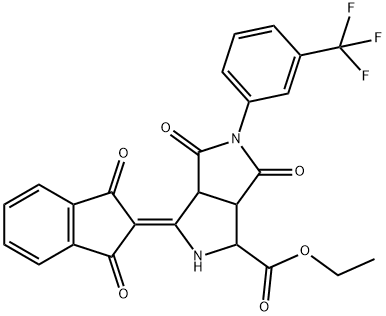 ETHYL 3-(1,3-DIOXO-1,3-DIHYDRO-2H-INDEN-2-YLIDEN)-4,6-DIOXO-5-[3-(TRIFLUOROMETHYL)PHENYL]OCTAHYDROPYRROLO[3,4-C]PYRROLE-1-CARBOXYLATE Struktur