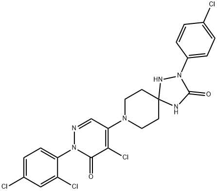 8-[5-CHLORO-1-(2,4-DICHLOROPHENYL)-6-OXO-1,6-DIHYDRO-4-PYRIDAZINYL]-2-(4-CHLOROPHENYL)-1,2,4,8-TETRAAZASPIRO[4.5]DECAN-3-ONE Struktur