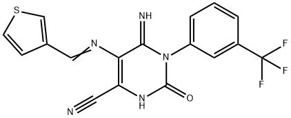 5-(1-AZA-2-(3-THIENYL)VINYL)-4-IMINO-2-OXO-3-(3-(TRIFLUOROMETHYL)PHENYL)-1H-1,3-DIAZINE-6-CARBONITRILE Struktur