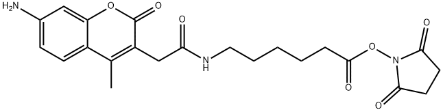 6-((7-AMINO-4-METHYLCOUMARIN-3-ACETYL)AMINO)HEXANOIC ACID, SUCCINIMIDYL ESTER Struktur