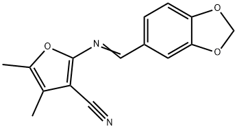 2-([(E)-1,3-BENZODIOXOL-5-YLMETHYLIDENE]AMINO)-4,5-DIMETHYL-3-FURONITRILE Struktur