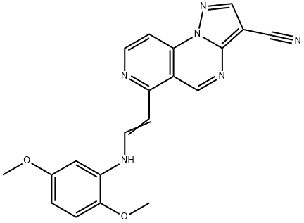 6-[2-(2,5-DIMETHOXYANILINO)VINYL]PYRAZOLO[1,5-A]PYRIDO[3,4-E]PYRIMIDINE-3-CARBONITRILE Struktur