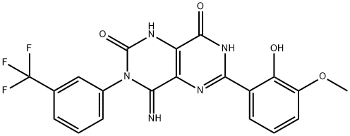 6-(2-HYDROXY-3-METHOXYPHENYL)-4-IMINO-3-(3-(TRIFLUOROMETHYL)PHENYL)-1,3,7-TRIHYDRO-5,7-DIAZAQUINAZOLINE-2,8-DIONE Struktur