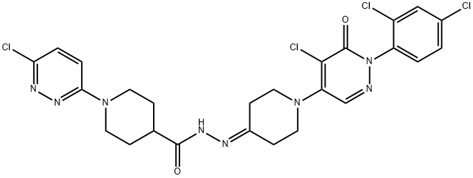 N'-(1-[5-CHLORO-1-(2,4-DICHLOROPHENYL)-6-OXO-1,6-DIHYDRO-4-PYRIDAZINYL]-4-PIPERIDINYLIDENE)-1-(6-CHLORO-3-PYRIDAZINYL)-4-PIPERIDINECARBOHYDRAZIDE Struktur