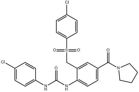 N-(4-CHLOROPHENYL)-N'-[2-([(4-CHLOROPHENYL)SULFONYL]METHYL)-4-(1-PYRROLIDINYLCARBONYL)PHENYL]UREA Struktur