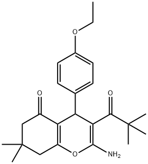 2-AMINO-3-(2,2-DIMETHYLPROPANOYL)-4-(4-ETHOXYPHENYL)-7,7-DIMETHYL-4,6,7,8-TETRAHYDRO2H-CHROMEN-5-ONE Struktur