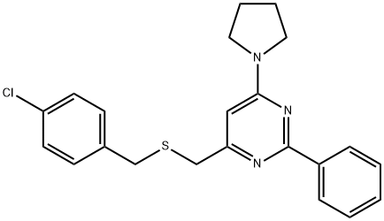 4-([(4-CHLOROBENZYL)SULFANYL]METHYL)-2-PHENYL-6-(1-PYRROLIDINYL)PYRIMIDINE Struktur