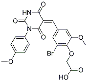 (2-BROMO-6-METHOXY-4-{(Z)-[1-(4-METHOXYPHENYL)-2,4,6-TRIOXOTETRAHYDROPYRIMIDIN-5(2H)-YLIDENE]METHYL}PHENOXY)ACETIC ACID Struktur