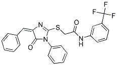 (E)-2-(4-BENZYLIDENE-5-OXO-1-PHENYL-4,5-DIHYDRO-1H-IMIDAZOL-2-YLTHIO)-N-(3-(TRIFLUOROMETHYL)PHENYL)ACETAMIDE Struktur