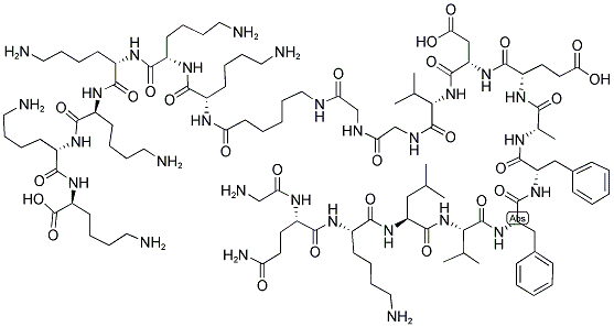 H-GLY-GLN-LYS-LEU-VAL-PHE-PHE-ALA-GLU-ASP-VAL-GLY-GLY-EPSILON-AMINOCAPROYL-LYS-LYS-LYS-LYS-LYS-LYS-OH Struktur