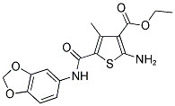 2-AMINO-5-(BENZO[1,3]DIOXOL-5-YLCARBAMOYL)-4-METHYL-THIOPHENE-3-CARBOXYLIC ACID ETHYL ESTER Struktur