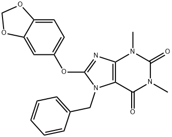 8-(1,3-BENZODIOXOL-5-YLOXY)-7-BENZYL-1,3-DIMETHYL-3,7-DIHYDRO-1H-PURINE-2,6-DIONE Struktur