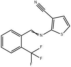 2-(((E)-[2-(TRIFLUOROMETHYL)PHENYL]METHYLIDENE)AMINO)-3-THIOPHENECARBONITRILE Struktur