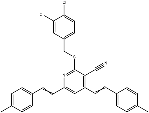 2-[(3,4-DICHLOROBENZYL)SULFANYL]-4,6-BIS(4-METHYLSTYRYL)NICOTINONITRILE Struktur