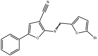 2-([(E)-(5-BROMO-2-THIENYL)METHYLIDENE]AMINO)-5-PHENYL-3-FURONITRILE Struktur