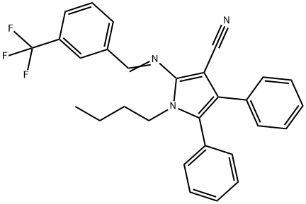 1-BUTYL-4,5-DIPHENYL-2-(((E)-[3-(TRIFLUOROMETHYL)PHENYL]METHYLIDENE)AMINO)-1H-PYRROLE-3-CARBONITRILE Struktur