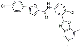 N-(4-CHLORO-3-(5,7-DIMETHYLBENZO[D]OXAZOL-2-YL)PHENYL)-5-(4-CHLOROPHENYL)FURAN-2-CARBOXAMIDE Struktur