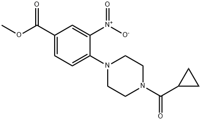 METHYL 4-[4-(CYCLOPROPYLCARBONYL)PIPERAZINO]-3-NITROBENZENECARBOXYLATE Struktur