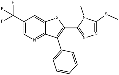 2-[4-METHYL-5-(METHYLSULFANYL)-4H-1,2,4-TRIAZOL-3-YL]-3-PHENYL-6-(TRIFLUOROMETHYL)THIENO[3,2-B]PYRIDINE Struktur