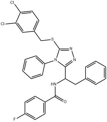 N-(1-(5-[(3,4-DICHLOROBENZYL)SULFANYL]-4-PHENYL-4H-1,2,4-TRIAZOL-3-YL)-2-PHENYLETHYL)-4-FLUOROBENZENECARBOXAMIDE Struktur