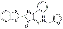 (4E)-2-(1,3-BENZOTHIAZOL-2-YL)-4-{1-[(2-FURYLMETHYL)AMINO]ETHYLIDENE}-5-PHENYL-2,4-DIHYDRO-3H-PYRAZOL-3-ONE Struktur