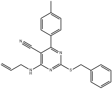 4-(ALLYLAMINO)-2-(BENZYLSULFANYL)-6-(4-METHYLPHENYL)-5-PYRIMIDINECARBONITRILE Struktur