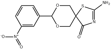 2-AMINO-8-(3-NITROPHENYL)-7,9-DIOXA-1-THIA-3-AZASPIRO[4.5]DEC-2-EN-4-ONE Struktur