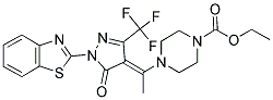 (E)-ETHYL 4-(1-(1-(BENZO[D]THIAZOL-2-YL)-5-OXO-3-(TRIFLUOROMETHYL)-1H-PYRAZOL-4(5H)-YLIDENE)ETHYL)PIPERAZINE-1-CARBOXYLATE Struktur