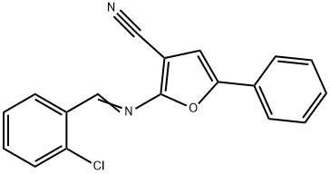 2-([(E)-(2-CHLOROPHENYL)METHYLIDENE]AMINO)-5-PHENYL-3-FURONITRILE Struktur