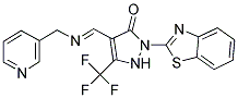 2-(1,3-BENZOTHIAZOL-2-YL)-4-{(E)-[(PYRIDIN-3-YLMETHYL)IMINO]METHYL}-5-(TRIFLUOROMETHYL)-1,2-DIHYDRO-3H-PYRAZOL-3-ONE Struktur