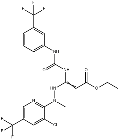 ETHYL 3-(2-[3-CHLORO-5-(TRIFLUOROMETHYL)-2-PYRIDINYL]-2-METHYLHYDRAZINO)-3-(([3-(TRIFLUOROMETHYL)ANILINO]CARBONYL)AMINO)ACRYLATE Struktur