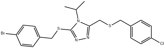 3-[(4-BROMOBENZYL)SULFANYL]-5-([(4-CHLOROBENZYL)SULFANYL]METHYL)-4-ISOPROPYL-4H-1,2,4-TRIAZOLE Struktur