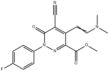 METHYL 5-CYANO-4-[(E)-2-(DIMETHYLAMINO)ETHENYL]-1-(4-FLUOROPHENYL)-6-OXO-1,6-DIHYDRO-3-PYRIDAZINECARBOXYLATE Struktur