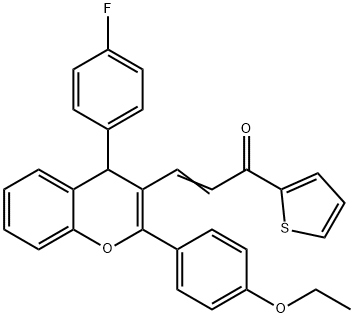 (E)-3-(2-(4-ETHOXYPHENYL)-4-(4-FLUOROPHENYL)-4H-CHROMEN-3-YL)-1-(THIOPHEN-2-YL)PROP-2-EN-1-ONE Struktur