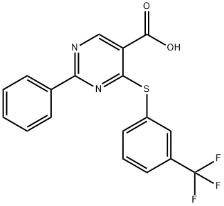 2-PHENYL-4-([3-(TRIFLUOROMETHYL)PHENYL]SULFANYL)-5-PYRIMIDINECARBOXYLIC ACID Struktur