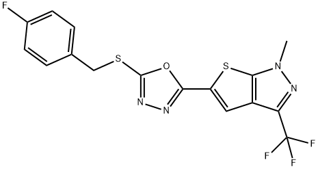 4-FLUOROBENZYL 5-[1-METHYL-3-(TRIFLUOROMETHYL)-1H-THIENO[2,3-C]PYRAZOL-5-YL]-1,3,4-OXADIAZOL-2-YL SULFIDE Struktur