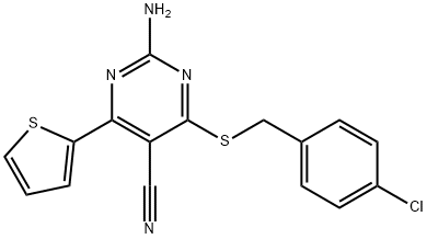 2-AMINO-4-[(4-CHLOROBENZYL)SULFANYL]-6-(2-THIENYL)-5-PYRIMIDINECARBONITRILE Struktur