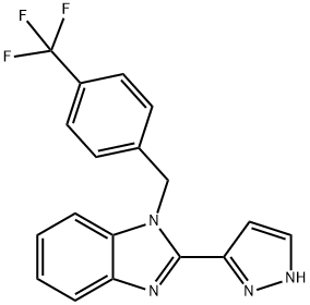 2-(1H-PYRAZOL-3-YL)-1-[4-(TRIFLUOROMETHYL)BENZYL]-1H-1,3-BENZIMIDAZOLE Struktur