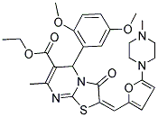 (E)-ETHYL 5-(2,5-DIMETHOXYPHENYL)-7-METHYL-2-((5-(4-METHYLPIPERAZIN-1-YL)FURAN-2-YL)METHYLENE)-3-OXO-3,5-DIHYDRO-2H-THIAZOLO[3,2-A]PYRIMIDINE-6-CARBOXYLATE Struktur