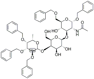 BENZYL 2-ACETAMIDO-6-(O-BENZYL-3-(2,3,4-TRI-O-BENZYL-B-L-FUCOPYRANOSYL)-4-BETALPHA-D-GALACTOPYRANOSYL)-2-DEOXY-ALPHA-D-GLUCOPYRANOSIDE Struktur