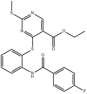 ETHYL 4-((2-[(4-FLUOROBENZOYL)AMINO]PHENYL)SULFANYL)-2-(METHYLSULFANYL)-5-PYRIMIDINECARBOXYLATE Struktur