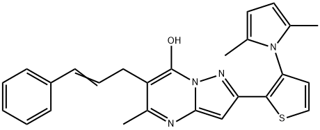 2-[3-(2,5-DIMETHYL-1H-PYRROL-1-YL)-2-THIENYL]-5-METHYL-6-[(E)-3-PHENYL-2-PROPENYL]PYRAZOLO[1,5-A]PYRIMIDIN-7-OL Struktur