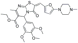 (E)-ETHYL 7-METHYL-2-((5-(4-METHYLPIPERAZIN-1-YL)FURAN-2-YL)METHYLENE)-3-OXO-5-(3,4,5-TRIMETHOXYPHENYL)-3,5-DIHYDRO-2H-THIAZOLO[3,2-A]PYRIMIDINE-6-CARBOXYLATE Struktur