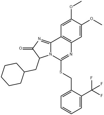 3-(CYCLOHEXYLMETHYL)-8,9-DIMETHOXY-5-([2-(TRIFLUOROMETHYL)BENZYL]SULFANYL)IMIDAZO[1,2-C]QUINAZOLIN-2(3H)-ONE Struktur