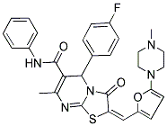 (E)-5-(4-FLUOROPHENYL)-7-METHYL-2-((5-(4-METHYLPIPERAZIN-1-YL)FURAN-2-YL)METHYLENE)-3-OXO-N-PHENYL-3,5-DIHYDRO-2H-THIAZOLO[3,2-A]PYRIMIDINE-6-CARBOXAMIDE Struktur