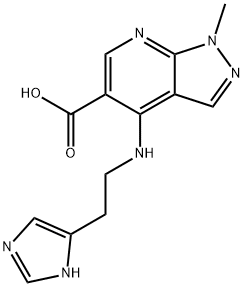 4-([2-(1H-IMIDAZOL-4-YL)ETHYL]AMINO)-1-METHYL-1H-PYRAZOLO[3,4-B]PYRIDINE-5-CARBOXYLIC ACID Struktur