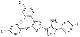 1-[5-[(4-CHLOROPHENYL)SULFANYL]-4-(2,4-DICHLOROPHENYL)-1,3-THIAZOL-2-YL]-4-(4-FLUOROPHENYL)-1H-PYRAZOL-5-AMINE Struktur