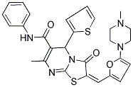 (E)-7-METHYL-2-((5-(4-METHYLPIPERAZIN-1-YL)FURAN-2-YL)METHYLENE)-3-OXO-N-PHENYL-5-(THIOPHEN-2-YL)-3,5-DIHYDRO-2H-THIAZOLO[3,2-A]PYRIMIDINE-6-CARBOXAMIDE Struktur