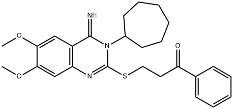 3-[(3-CYCLOHEPTYL-4-IMINO-6,7-DIMETHOXY-3,4-DIHYDRO-2-QUINAZOLINYL)SULFANYL]-1-PHENYL-1-PROPANONE Struktur